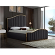 Pemberly Row Contemporary Solid Wood and Velvet Queen Bed in Gray