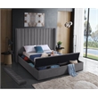 Pemberly Row Contemporary Solid Wood and Velvet Queen Bed in Gray