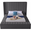Pemberly Row Contemporary Solid Wood and Velvet Queen Bed in Gray