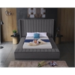 Pemberly Row Contemporary Solid Wood and Velvet Queen Bed in Gray