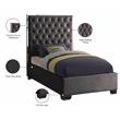 Pemberly Row Contemporary Solid Wood and Velvet Twin Bed in Gray