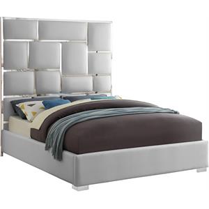 Pemberly Row Modern Solid Wood and Vegan Leather King Bed in White