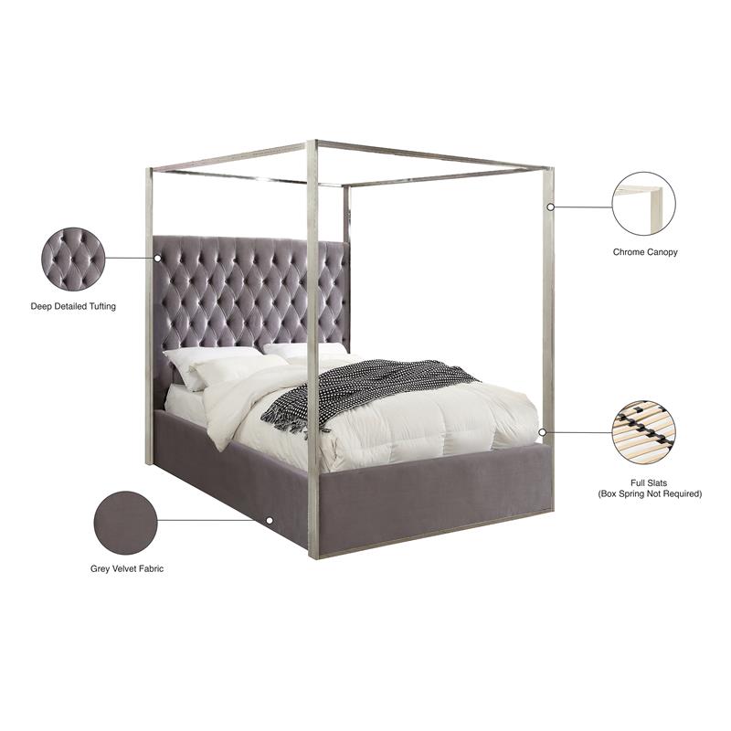 Pemberly Row Modern / Contemporary Tufted Velvet Queen Bed in Gray
