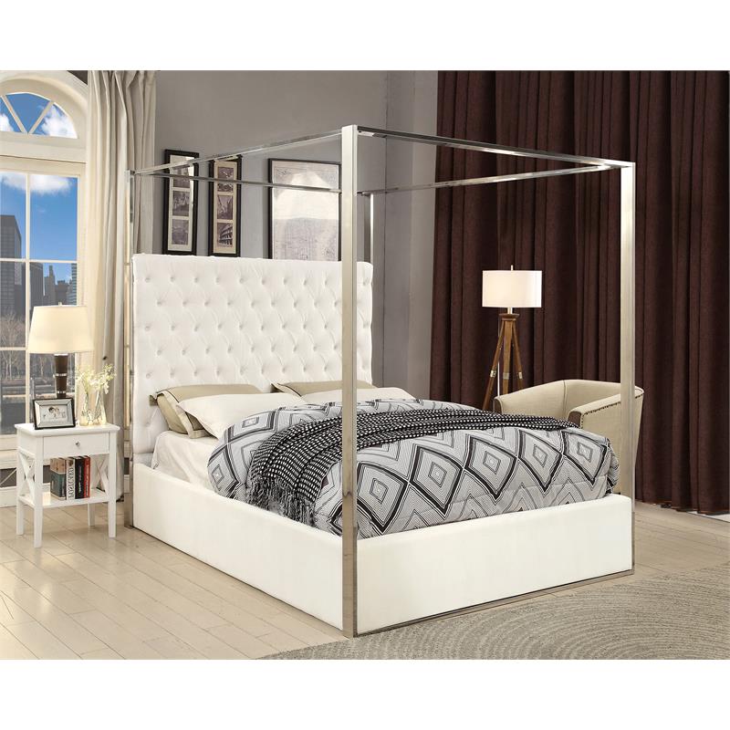 Pemberly Row Modern / Contemporary Tufted Velvet Queen Bed in White