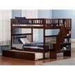 Pemberly Row Full over Full Solid Wood Modern Bunk Bed with Trundle in Walnut