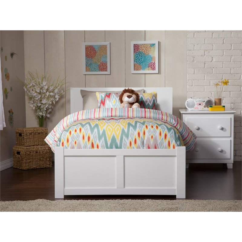 Pemberly Row Twin XL Solid Wood Bed and Footboard with TwinXL Trundle in White