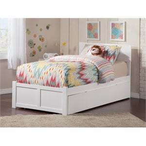 Pemberly Row Twin XL Solid Wood Bed and Footboard with TwinXL Trundle in White