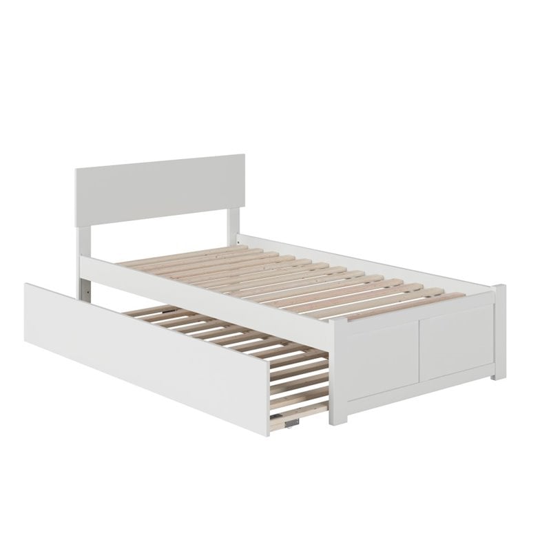 Pemberly Row Twin XL Solid Wood Bed and Footboard with TwinXL Trundle in White