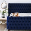 Pemberly Row Modern / Contemporary Tufted Bed King Navy Blue Velvet