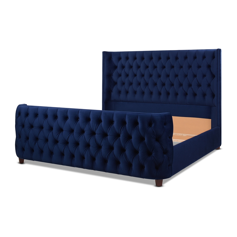 Pemberly Row Modern / Contemporary Tufted Bed King Navy Blue Velvet