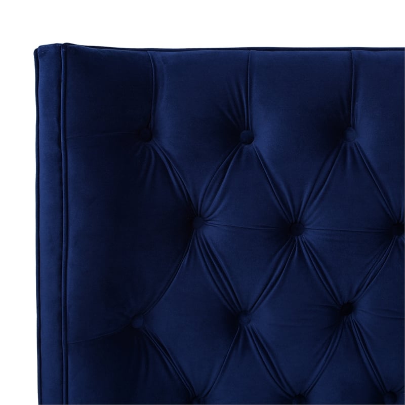 Pemberly Row Modern / Contemporary Tufted Bed King Navy Blue Velvet