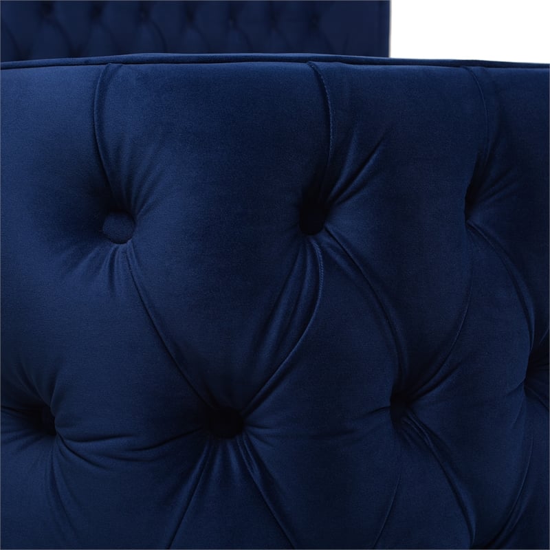 Pemberly Row Modern / Contemporary Tufted Bed King Navy Blue Velvet
