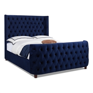 Pemberly Row Modern / Contemporary Tufted Bed King Navy Blue Velvet