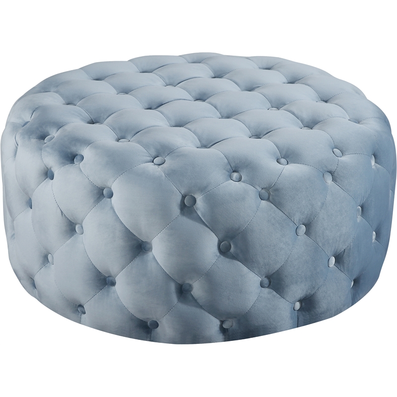 Pemberly Row Modern Button Sky Blue Velvet Ottoman and Bench