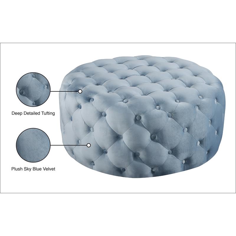 Pemberly Row Modern Button Sky Blue Velvet Ottoman and Bench