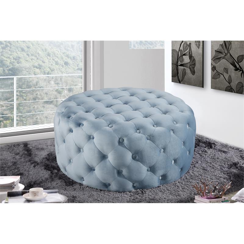 Pemberly Row Modern Button Sky Blue Velvet Ottoman and Bench