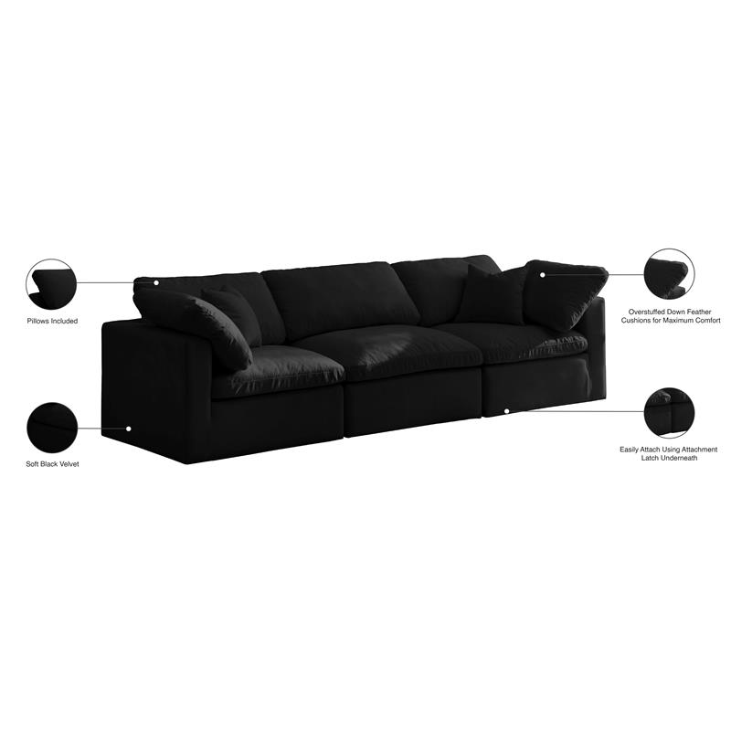 Pemberly Row Contemporary Standard Black Velvet Modular Sofa