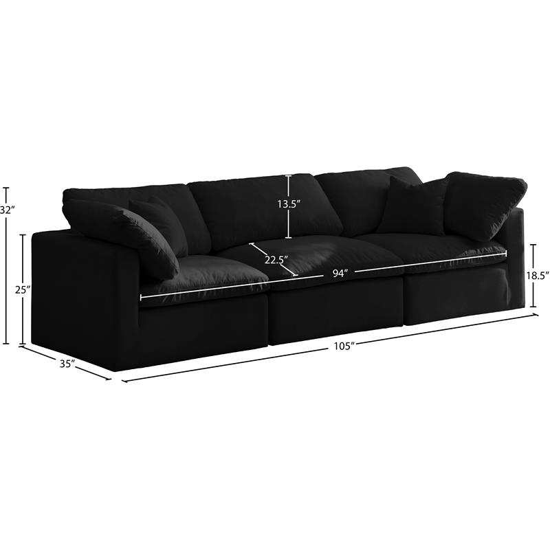 Pemberly Row Contemporary Standard Black Velvet Modular Sofa