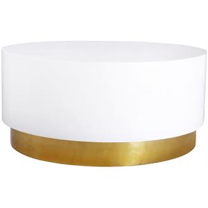 Pemberly Row White Lacquer Metal Coffee Table with Durable Gold Base