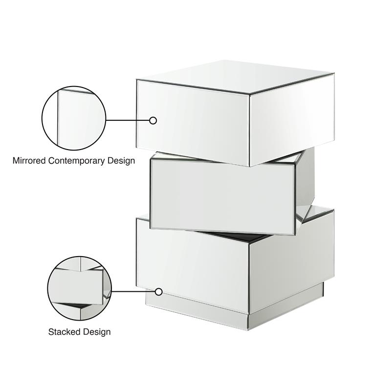 Pemberly Row Modern / Contemporary Stacked Design Mirrored End Table