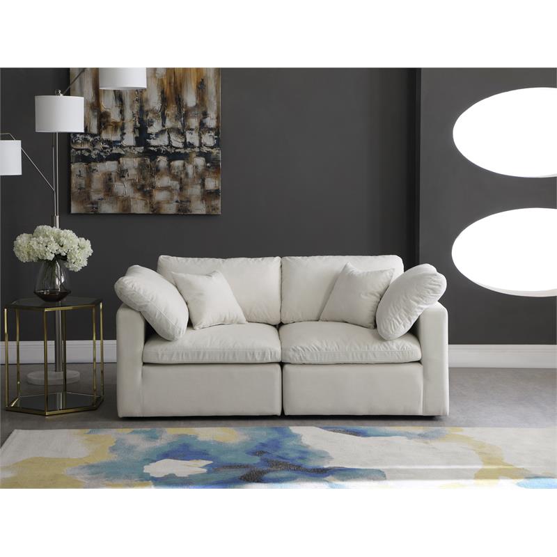 Pemberly Row Contemporary Standard Cream Velvet Modular Sofa