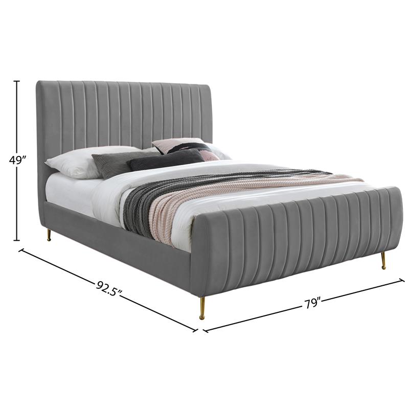Pemberly Row Modern / Contemporary Gray Finish Finish Velvet King Bed