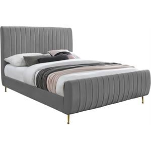 Pemberly Row Modern / Contemporary Gray Finish Finish Velvet King Bed