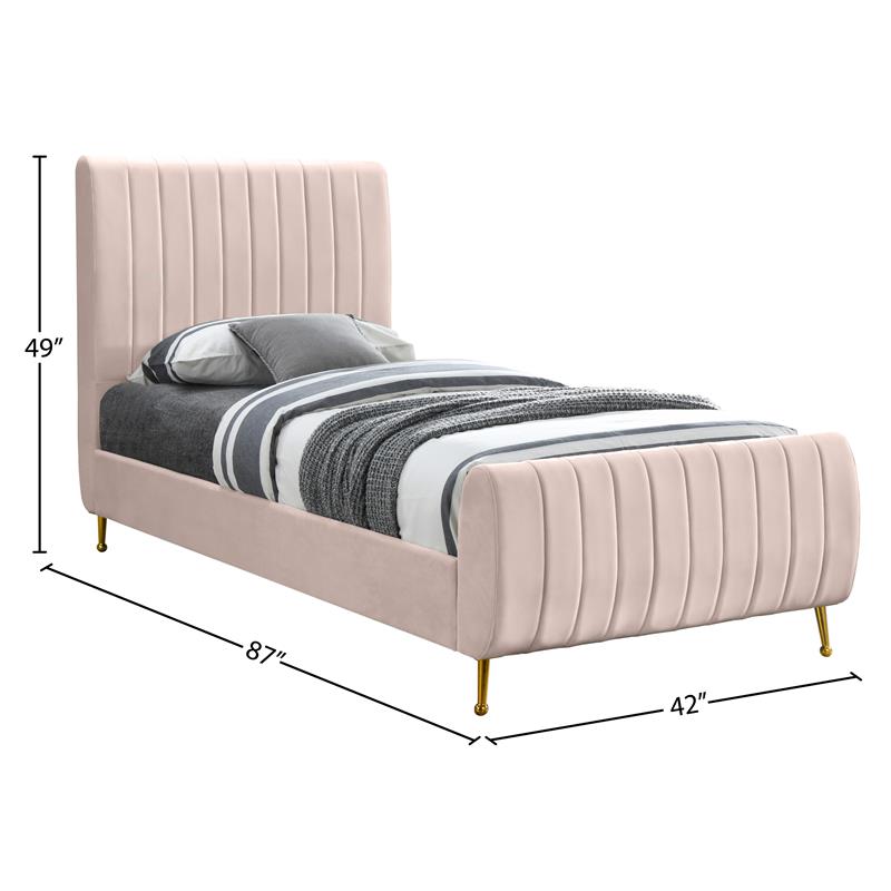 Pemberly Row Modern / Contemporary Pink Finish Velvet Twin Bed