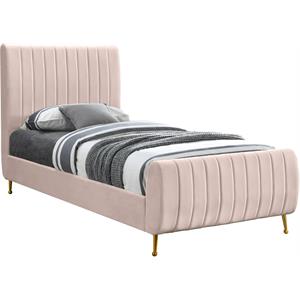 Pemberly Row Modern / Contemporary Pink Finish Velvet Twin Bed