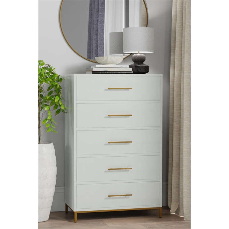 Pemberly Row Modern / Contemporary Five Drawer Wood Chest in White