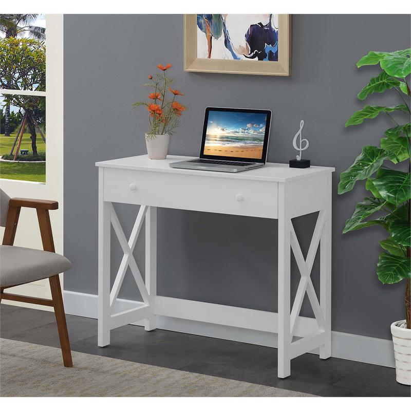Pemberly Row Modern / Contemporary 36 Inch Desk in White Wood Finish