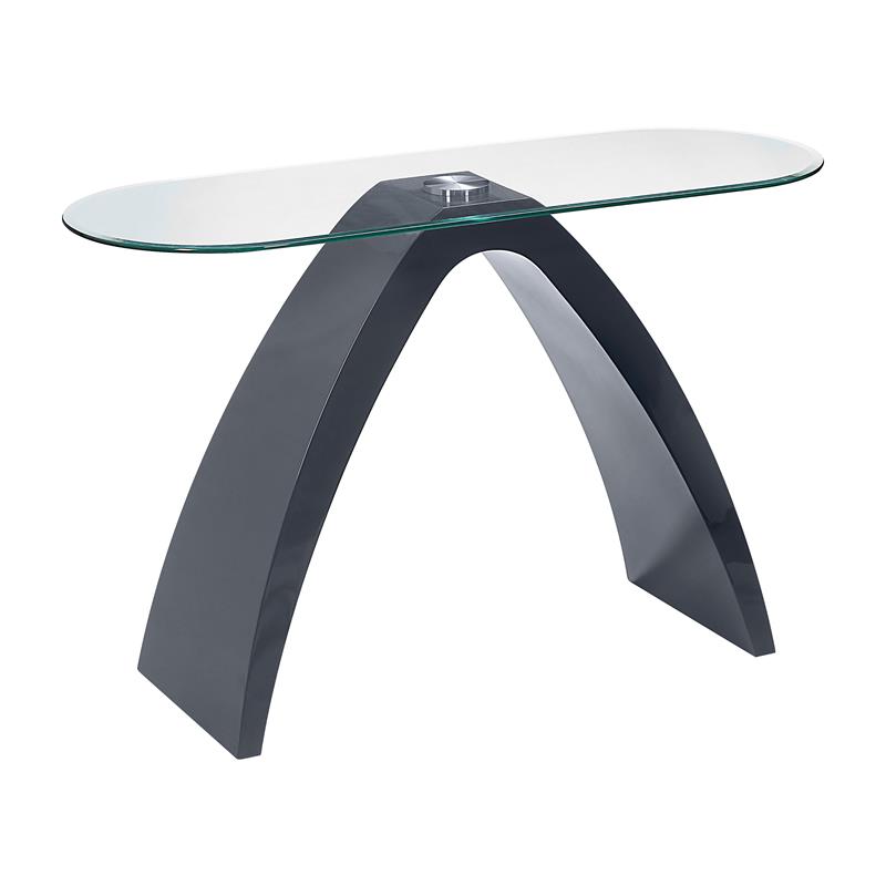 Pemberly Row Modern Contemporary Glass Top Sofa Table in Gray