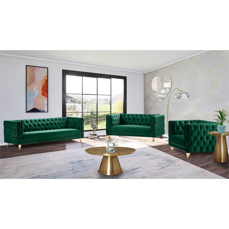 Pemberly Row Modern / Contemporary Green Finish Velvet Loveseat