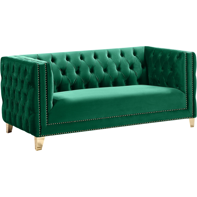 Pemberly Row Modern / Contemporary Green Finish Velvet Loveseat