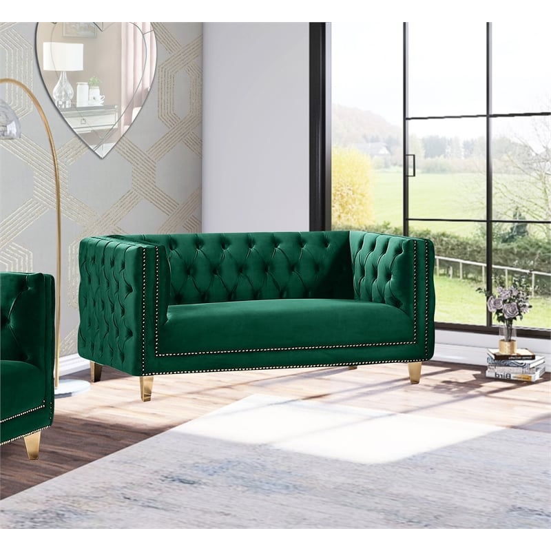 Pemberly Row Modern / Contemporary Green Finish Velvet Loveseat