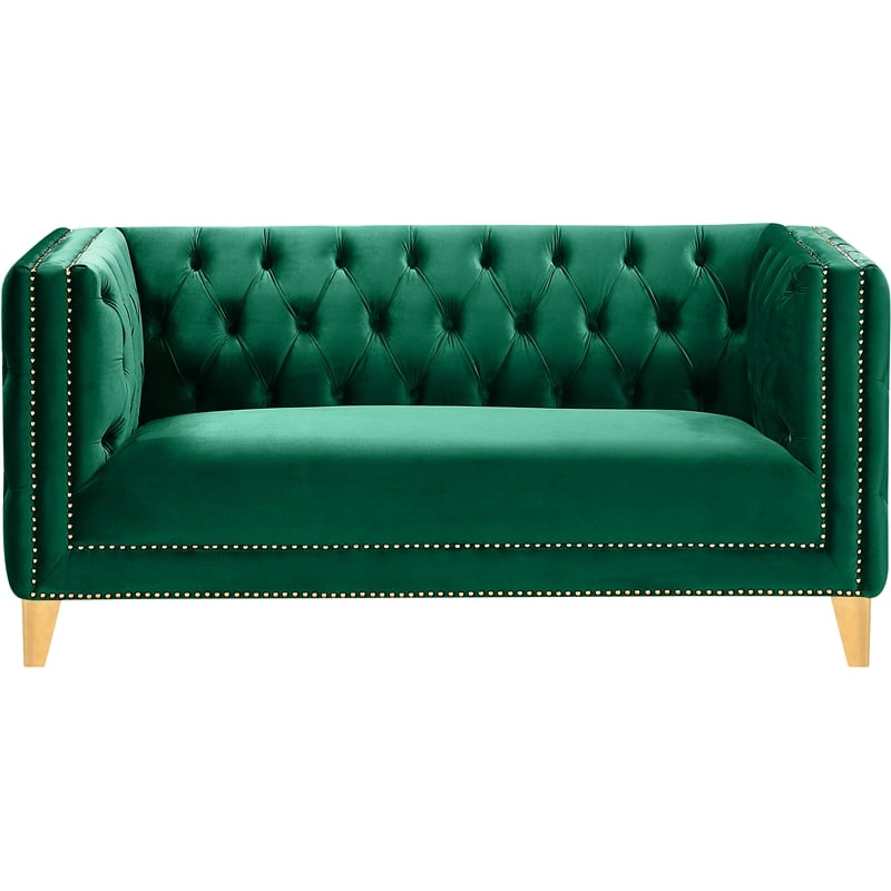 Pemberly Row Modern / Contemporary Green Finish Velvet Loveseat