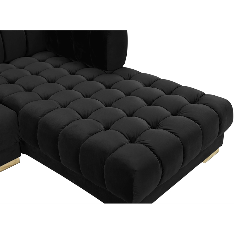 Pemberly Row Modern / Contemporary Black Velvet 3pc. Sectional