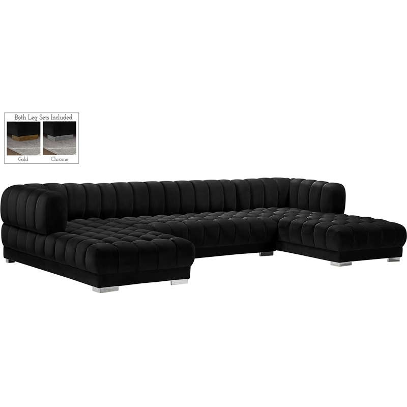 Pemberly Row Modern / Contemporary Black Velvet 3pc. Sectional
