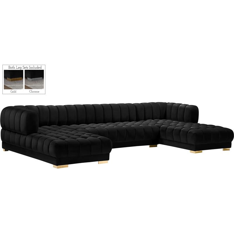 Pemberly Row Modern / Contemporary Black Velvet 3pc. Sectional