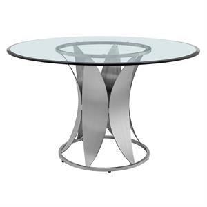 Pemberly Row Round Stainless Steel/Glass Dining Table in Chrome/Clear