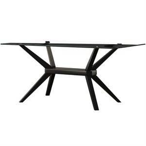 Pemberly Row 63&quot Contemporary Glass Top Dining Table in Dark Walnut