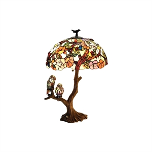 Pemberly Row 4 Light Tiffany Flowers & Birds Double Lit Table Lamp Oval Shape