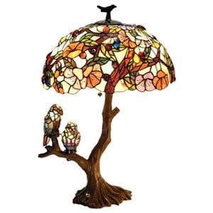 pemberly row 4 light tiffany flowers & birds double lit table lamp oval shape