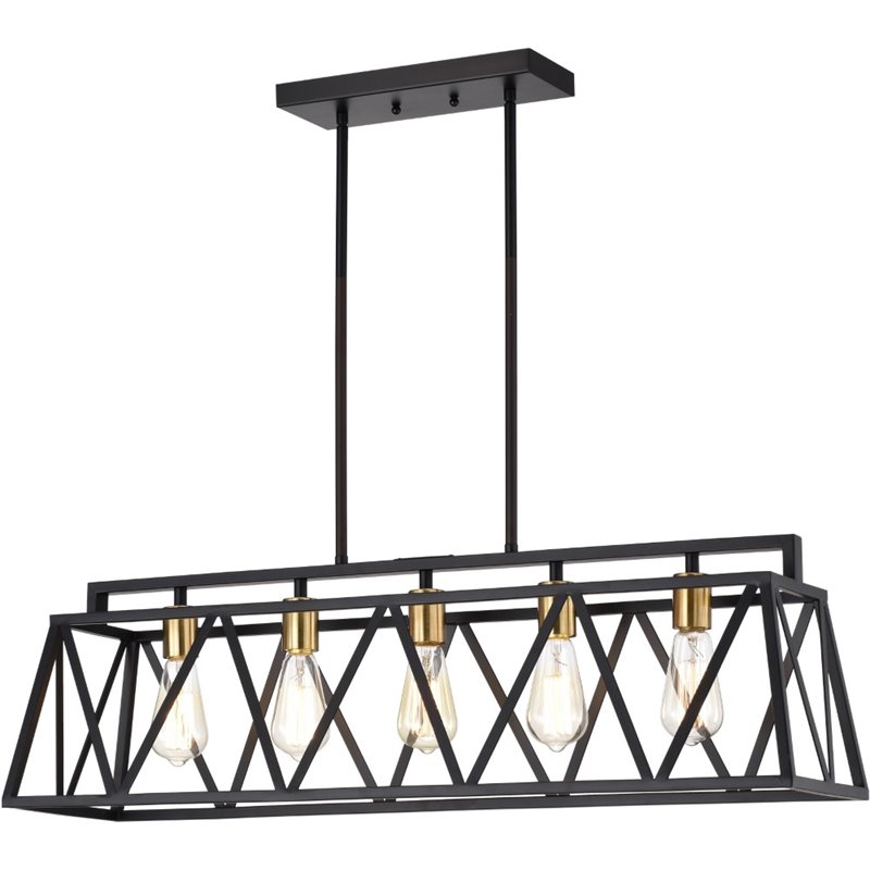 Pemberly Row Industrial 5 Light Black Island Pendant Ceiling Fixture 35