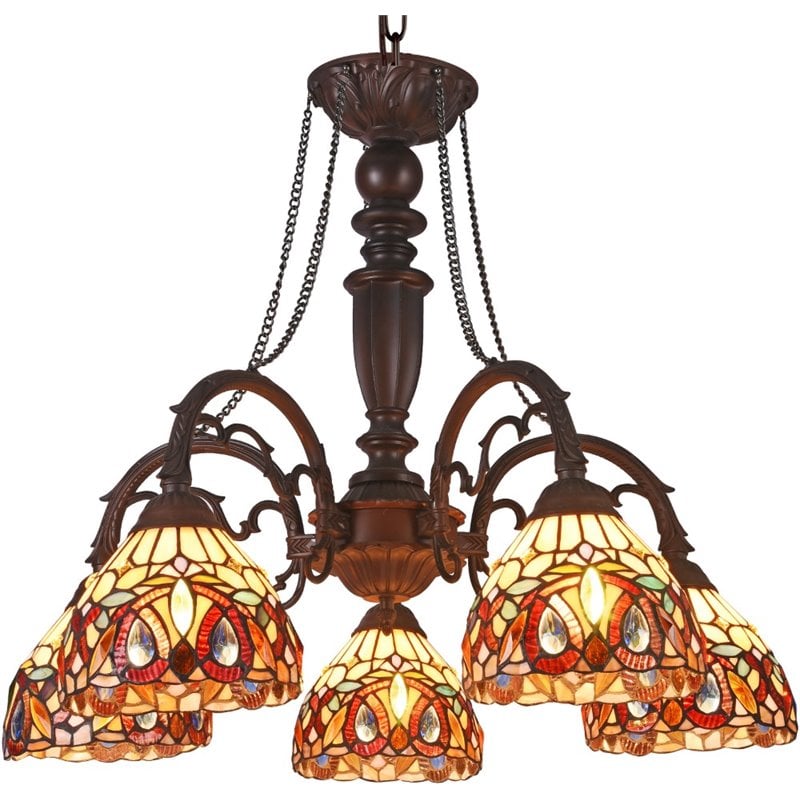 Pemberly Row Tiffany-style 5 Light Large Chandelier 27