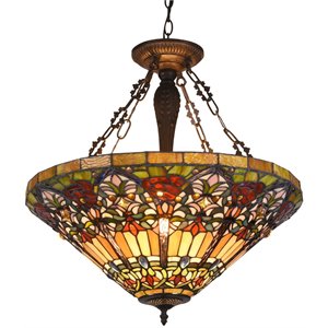 Pemberly Row Tiffany-style 3 Light Inverted Ceiling Pendant 24&quot Shade