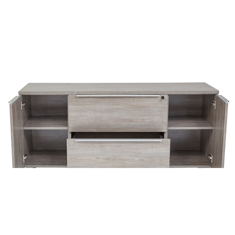 Pemberly Row Modern Credenza with 2 Drawers and 2 Doors in Gray