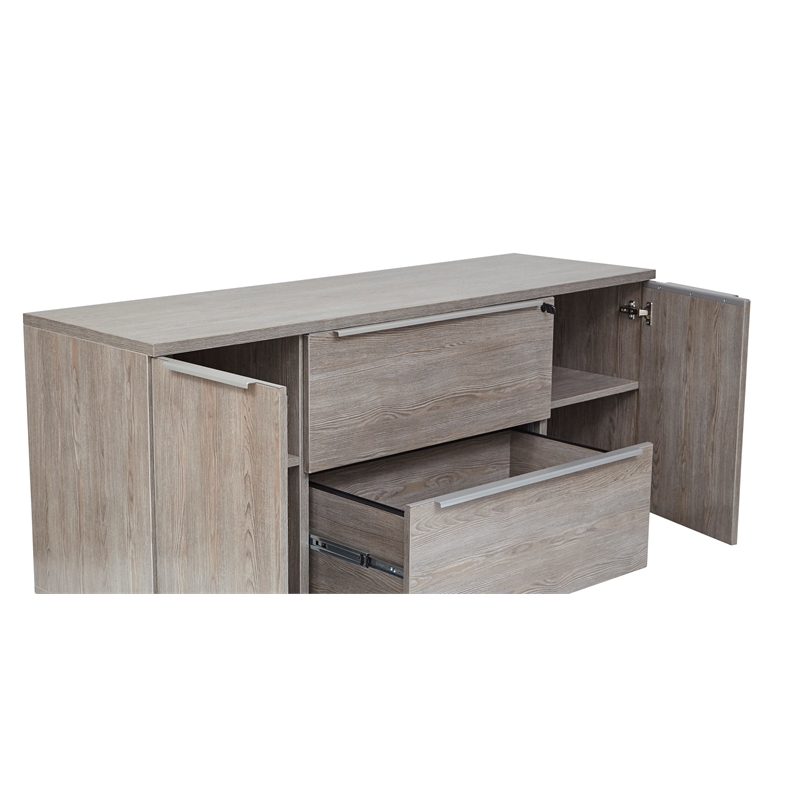 Pemberly Row Modern Credenza with 2 Drawers and 2 Doors in Gray