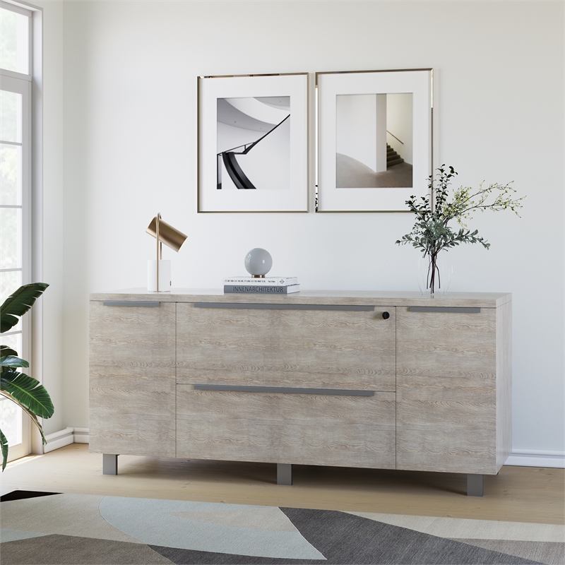 Pemberly Row Modern Credenza with 2 Drawers and 2 Doors in Gray