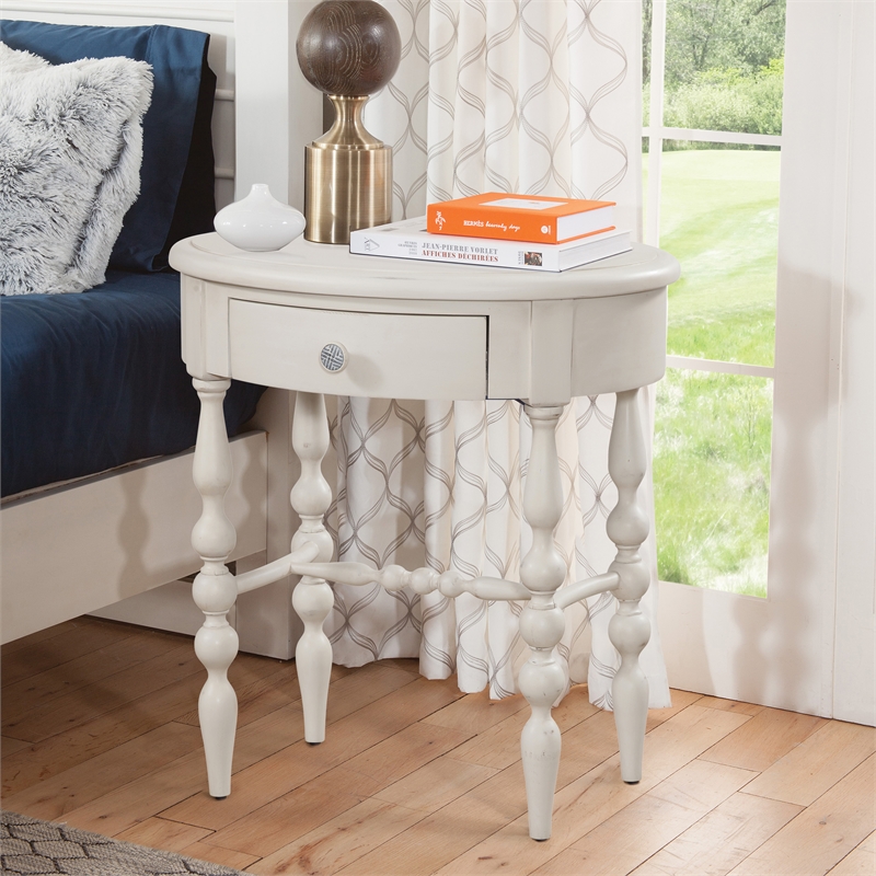 Pemberly Row Modern / Contemporary Dove White Wood Oval Accent Table